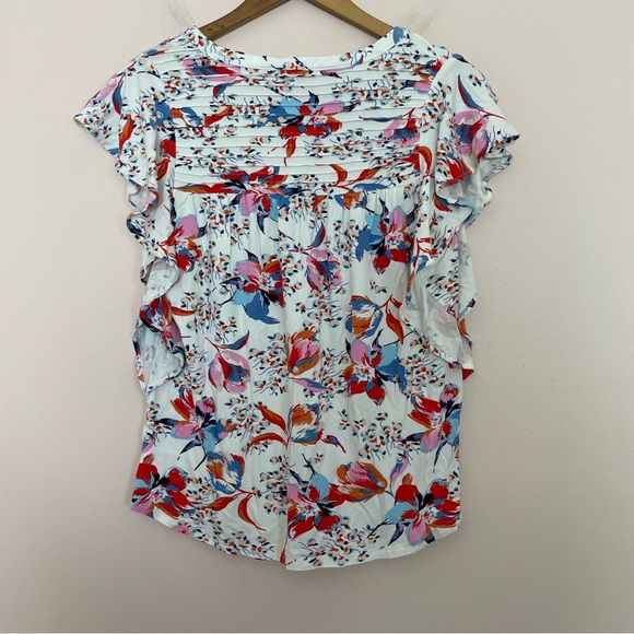 Anthropologie Meadow Rue White Floral Pintuck Pleated Ruffle Sleeve Top Size XS - Picture 2 of 4